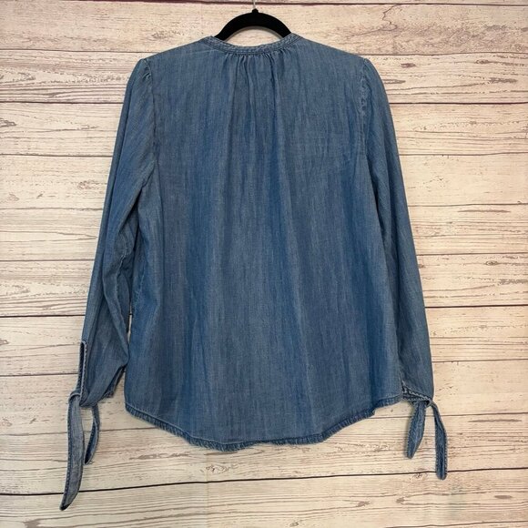 Madewell Classic Chambray Denim Button Down Tie-Sleeve Shirt Women's Size Med - Picture 6 of 8
